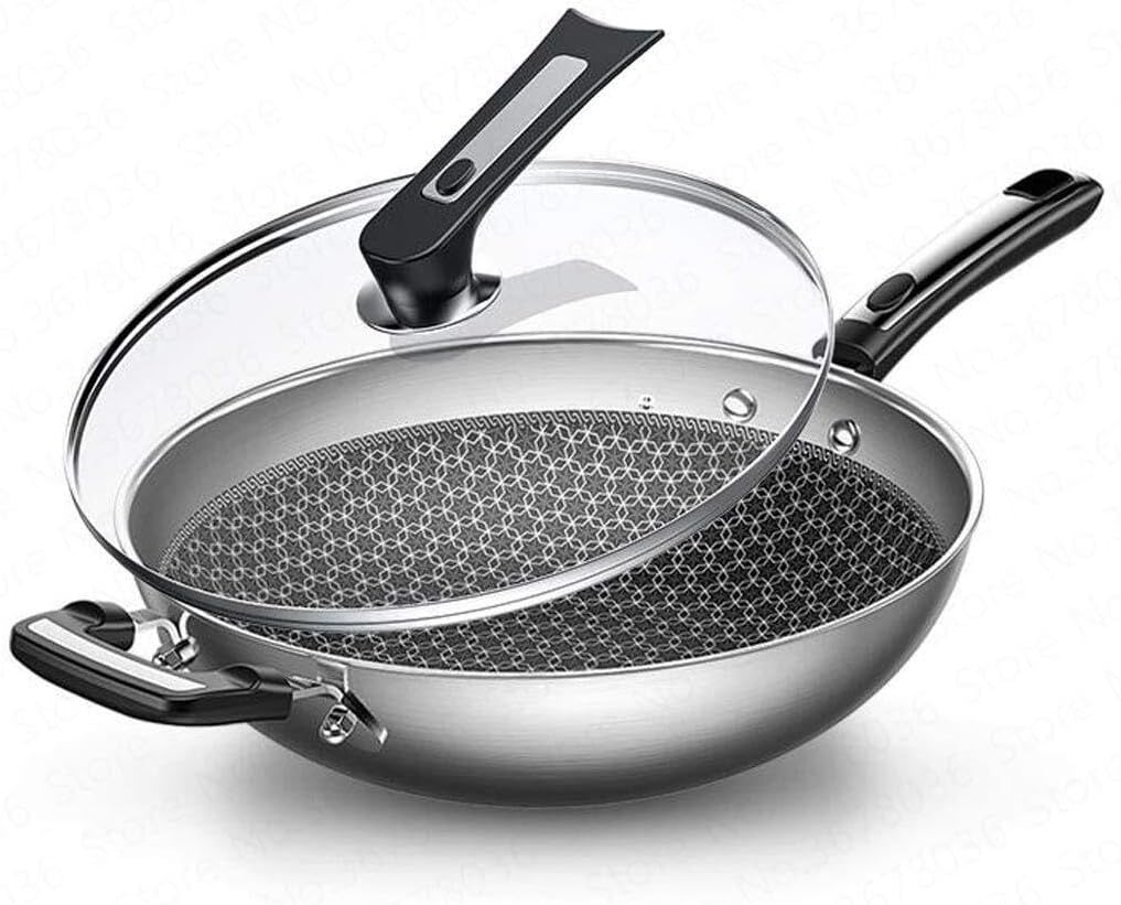 Cooking Pot, Frying Pan,Wok Non-Stick Pan 304 Stainless Steel Less Smoke Multi-Function Household Induction Cooker Gas for Wok Frying Pan