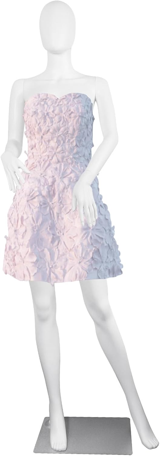 SubSun Female Full Body Mannequin Dress Form White 70 Inches Adjustable Detachable Realistic Standing Plastic Model with Metal Base Mannequin Head Rotatable Pendulum