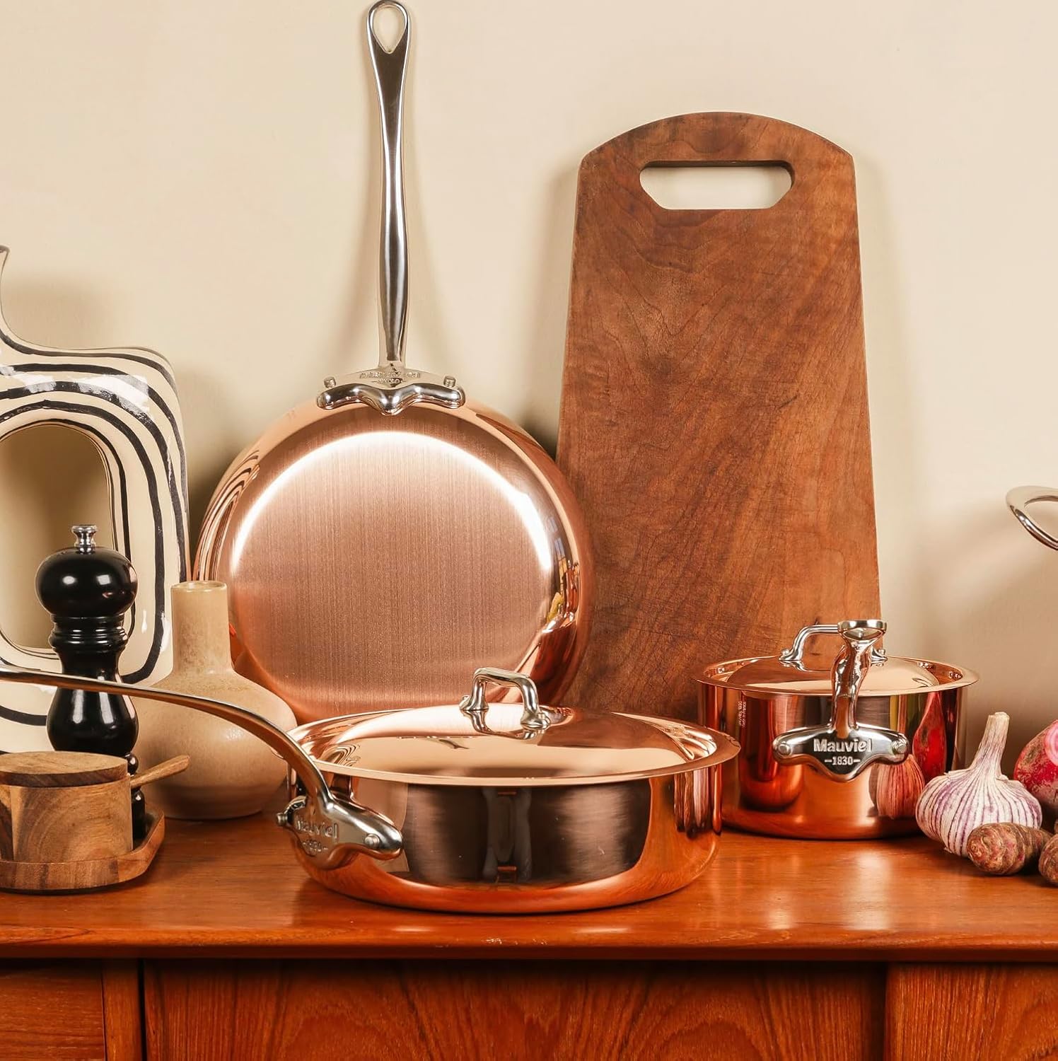 Mauviel M'Heritage 150 S 1.5mm Polished Copper & Stainless Steel Chef Pan With Lid, And Cast Stainless Steel Handle, 2.1-qt, Made In France