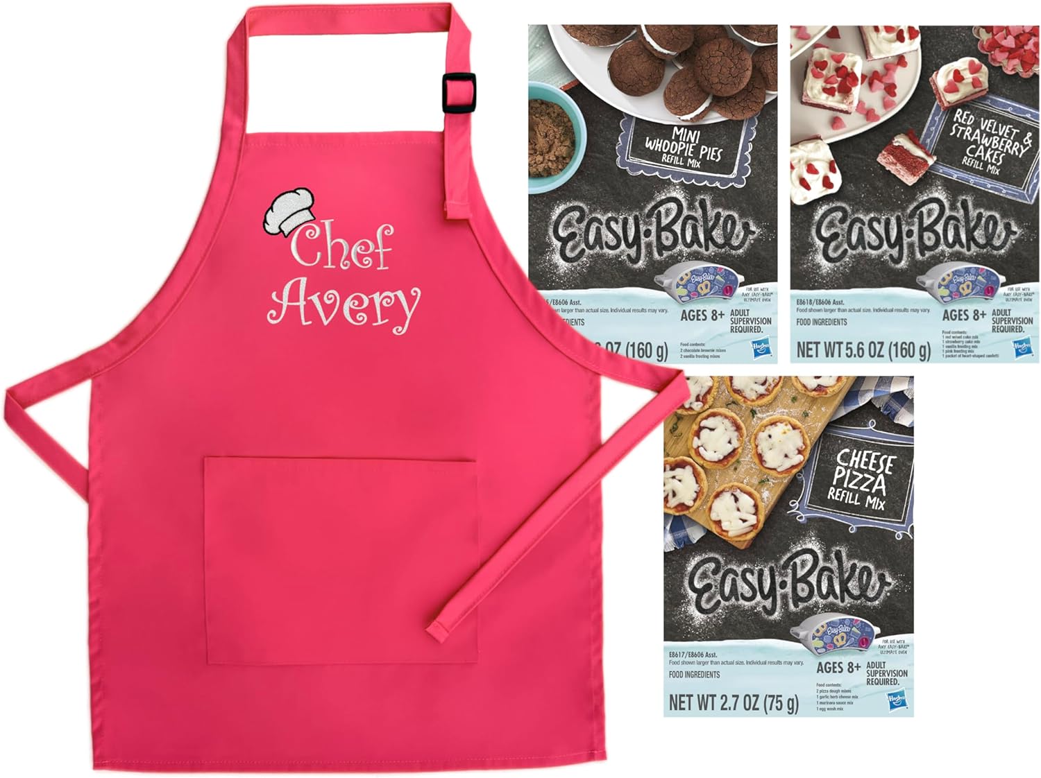 Personalized Kids Apron and Easy Bake Oven Mix Bundle | Includes: Custom Kid Apron | 3 Easy Bake Mixes