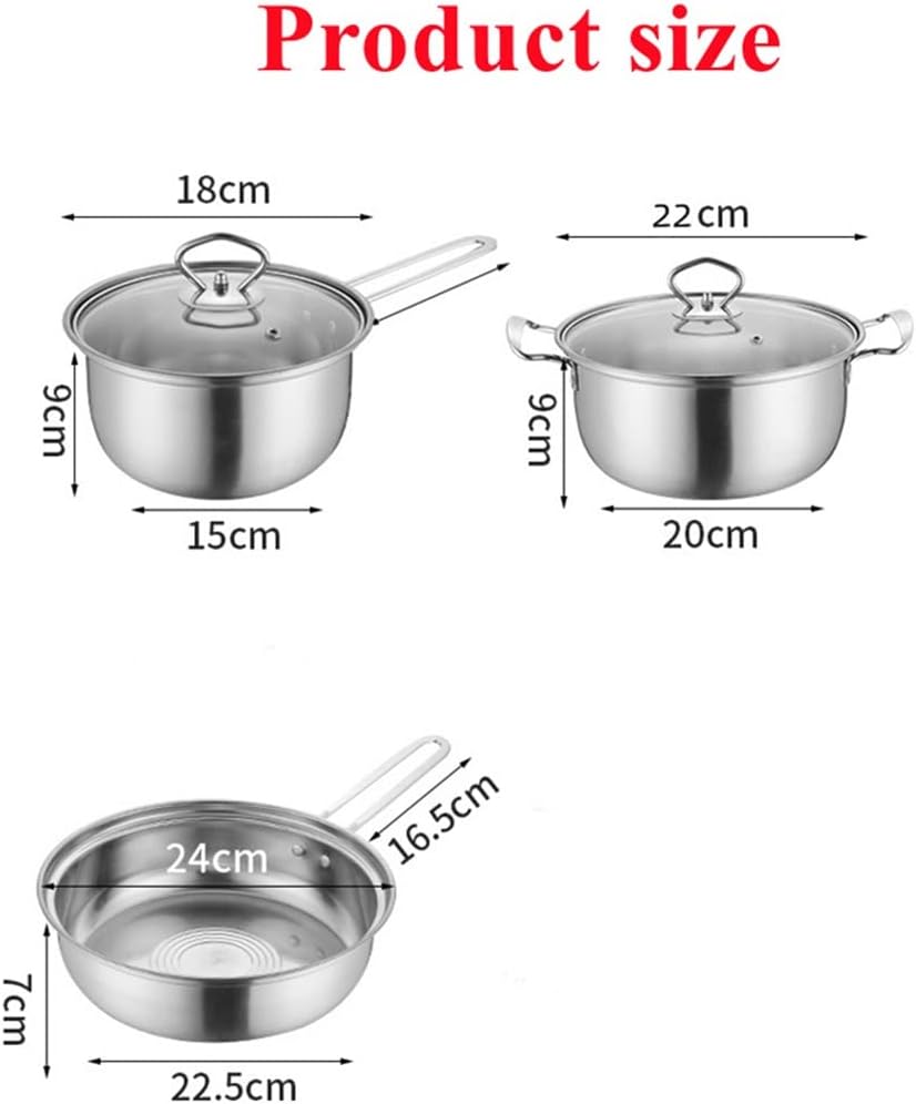 3 Pots And 5 Pieces Set Stainless Steel Pot Frying Pan Set Pressure Cooker Cooking Pot Milk Soup Pot Steam Cooker Kitchen Cooker