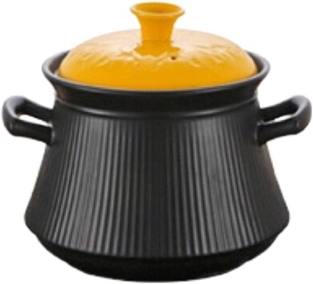 Creative Ceramic Soup Pot, Yellow Cover Vertical Pattern Casserole, Smokeless, Single Bottom, Ideal for Household Restaurant Use