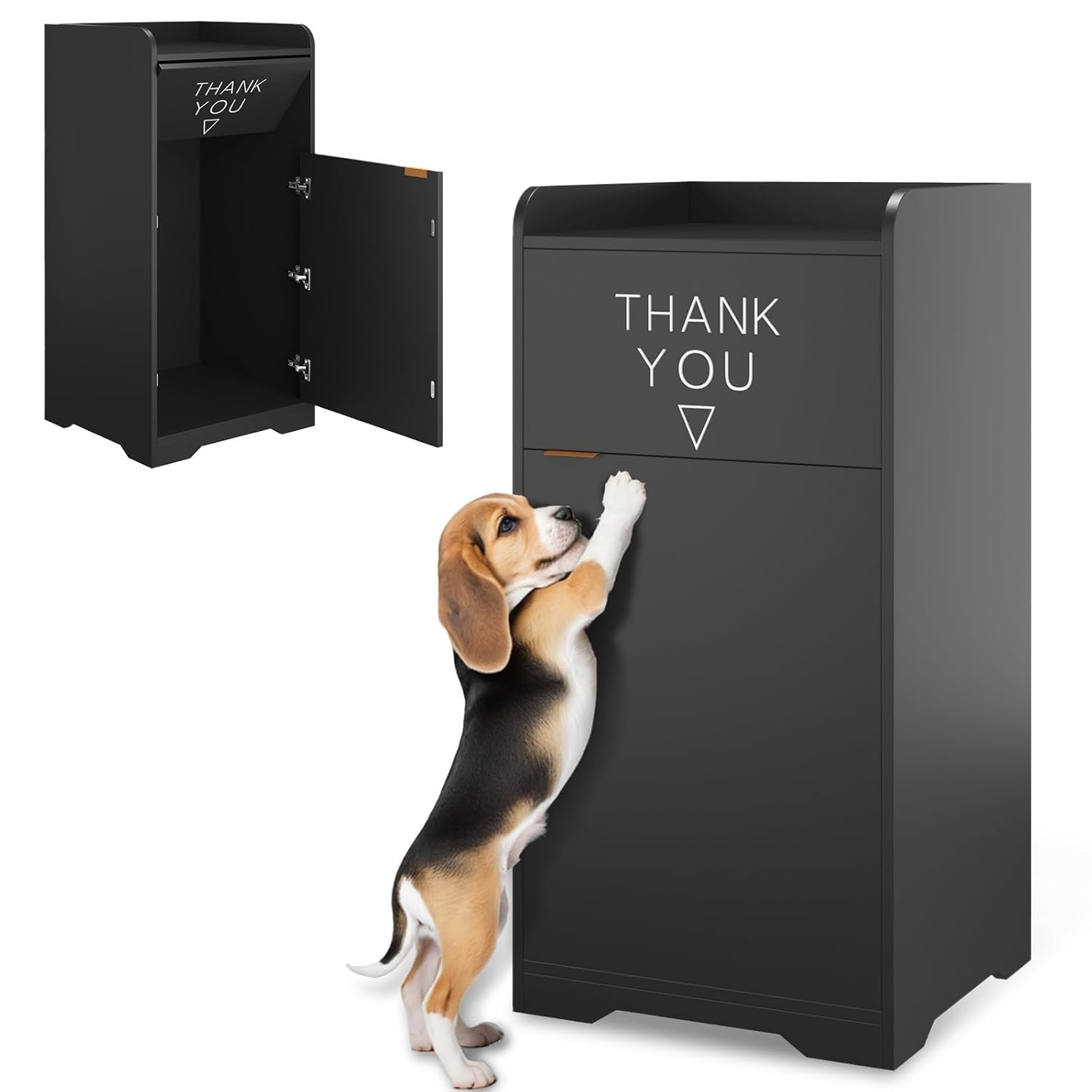 Wooden Restaurant Trash Can Cabinet with Tray Holder – 35-Gallon Commercial Indoor Trash Can for Restaurants, Cafes, Kitchens, and Dining Areas – Durable Wooden Garbage Bin with Storage