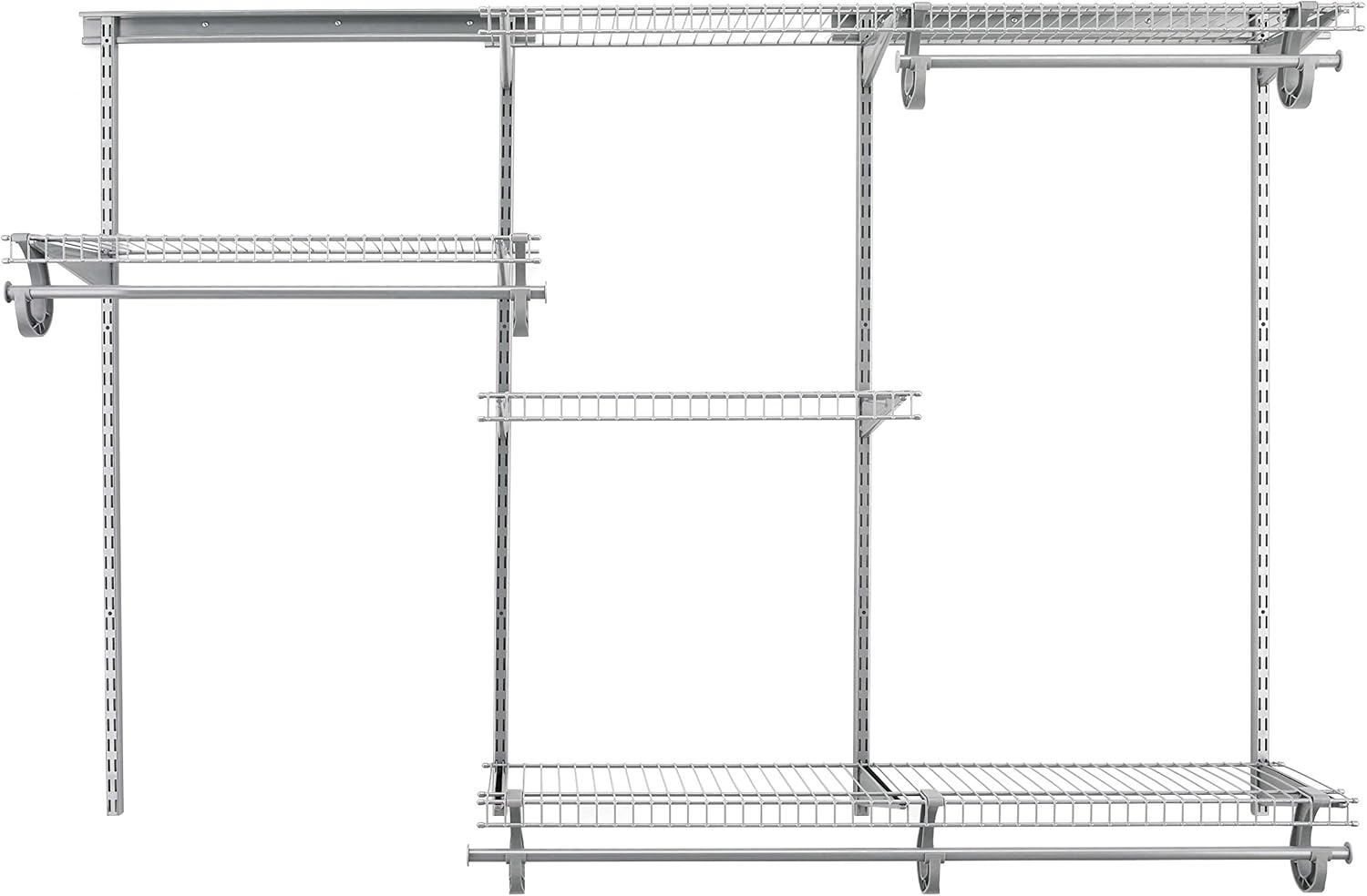 ClosetMaid ShelfTrack Wire Closet Organizer System, Adjustable from 5 to 8 Ft., With Shelves, Clothes Rods, Hardware, Durable Steel, White