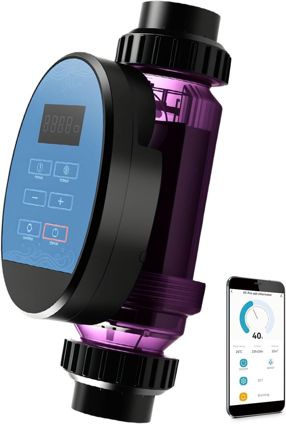 Salt Water Pool Chlorinator System - Upgrade Saltwater Chlorine Generator for Smart App Control Built-in Control,Easy to Install,Smart Digital Panel Plate,with Pools Up to 15,000 gallons