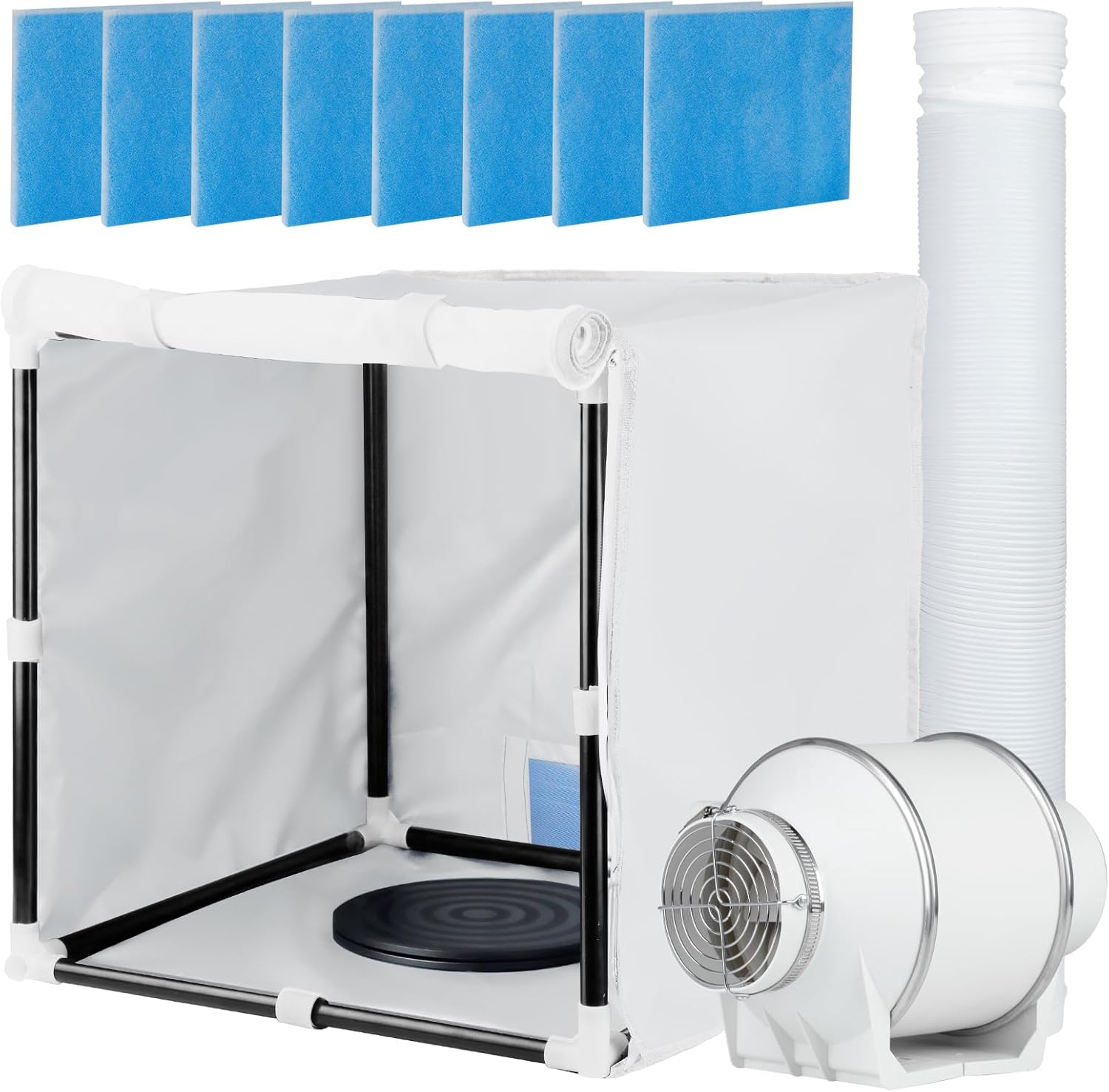 Airbrush Booth, Siebwin 16.5 * 16.5 * 16.5 inch Portable Hobby Airbrush Paint Spray Booth Kit with Powerful Duct Fans, Turntable and Filter Hose for Model Craft Nail Toy Part White