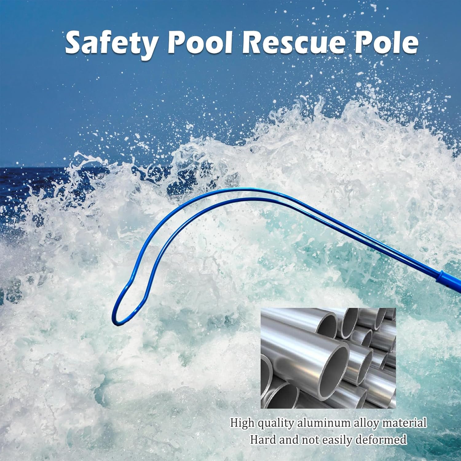 Telescopic Pool Rescue Hook, 16.4ft Heavy Duty Pool Rescue Pool with Long Aluminum Hook, Professional Safety Hook Pool Pole for Swimming, Docks and Boats, Essential Life Saving Equipment