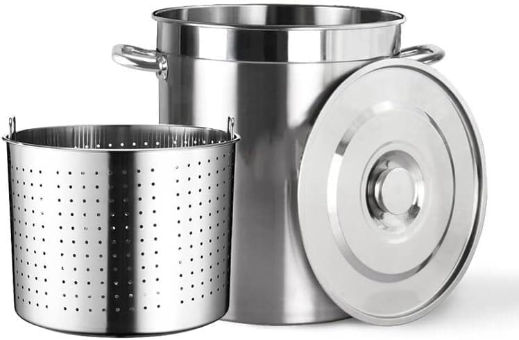 Stainless Steel Stockpot Large Crab Seafood Boil Pot Outdoor Propane Turkey Fryer Pot Versatile Pot for Water Bath Canning Lobster Shrimp Boiling and Tamales Steamer(40cm/15.7inch)