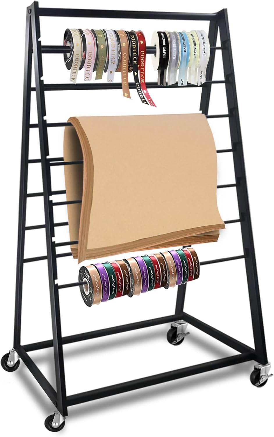 MEILANHUI Ribbon Holder Organizer Rack, 15 Tier Double-Sided Metal Ribbon Organizer Freestanding Movable Ribbon Storage, Large Capacity Ribbon Organizer for Craft Room, Cake Shop, Flower Store - Black