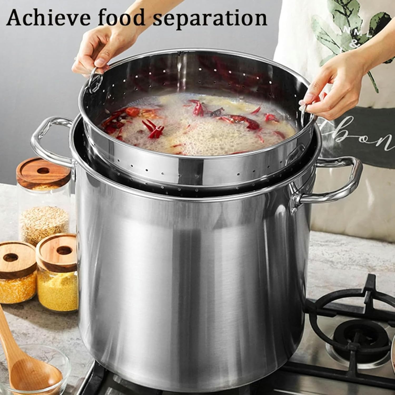 27Qt/45Qt/63Qt Turkey Deep Fryer Pot Outdoor Boiler Crawfish Pot Boiling Stainless Steel Stockpot Soup Pot with Strainer Basket and Lid for Outdoor Cooking and Home / 45Qt(63Qt)