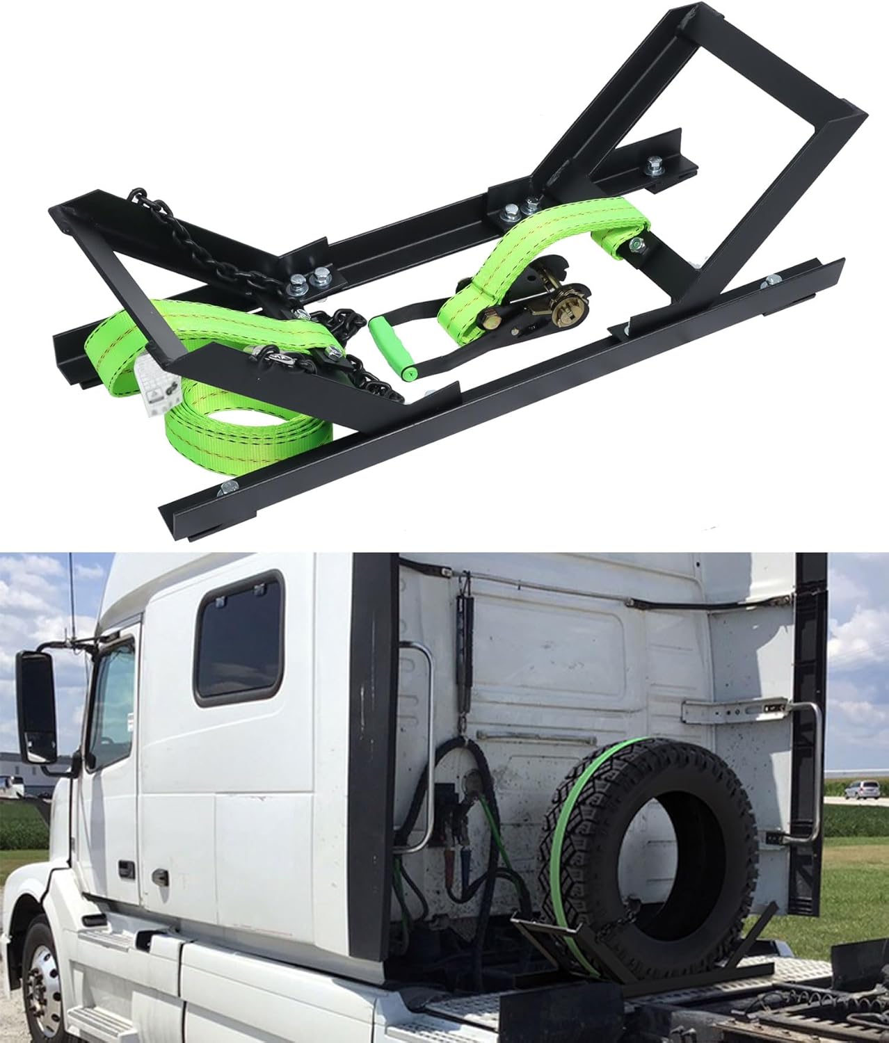 Semi Truck Spare Tire Rack Spare Tire Holder Spare Tire Carrier V2.0 Base Reinforcement Orange or Green