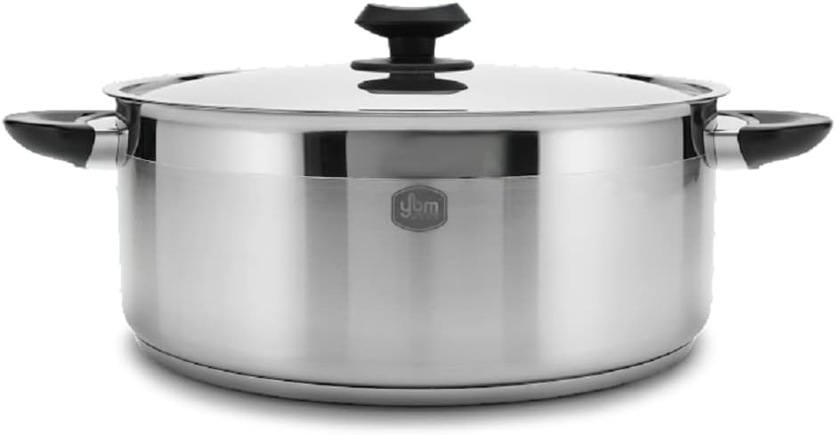 YBM HOME Professional Chef’s 18/10 Stainless Steel Dutch Oven Covered Tri-Ply Capsule Base with Bakelite Handle, Terrific Mirror Silver, Induction Compatible, 11 Quart - Black