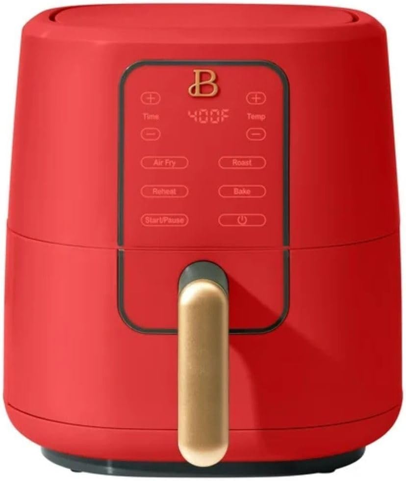 Beautiful Drew Barrymore 3-Quart Digital Air Fryer, TurboCrisp Technology, 4 Presets, 170°F-400°F, Non-Stick, Dishwasher Safe, 1200 Watt. (TOMATO RED)