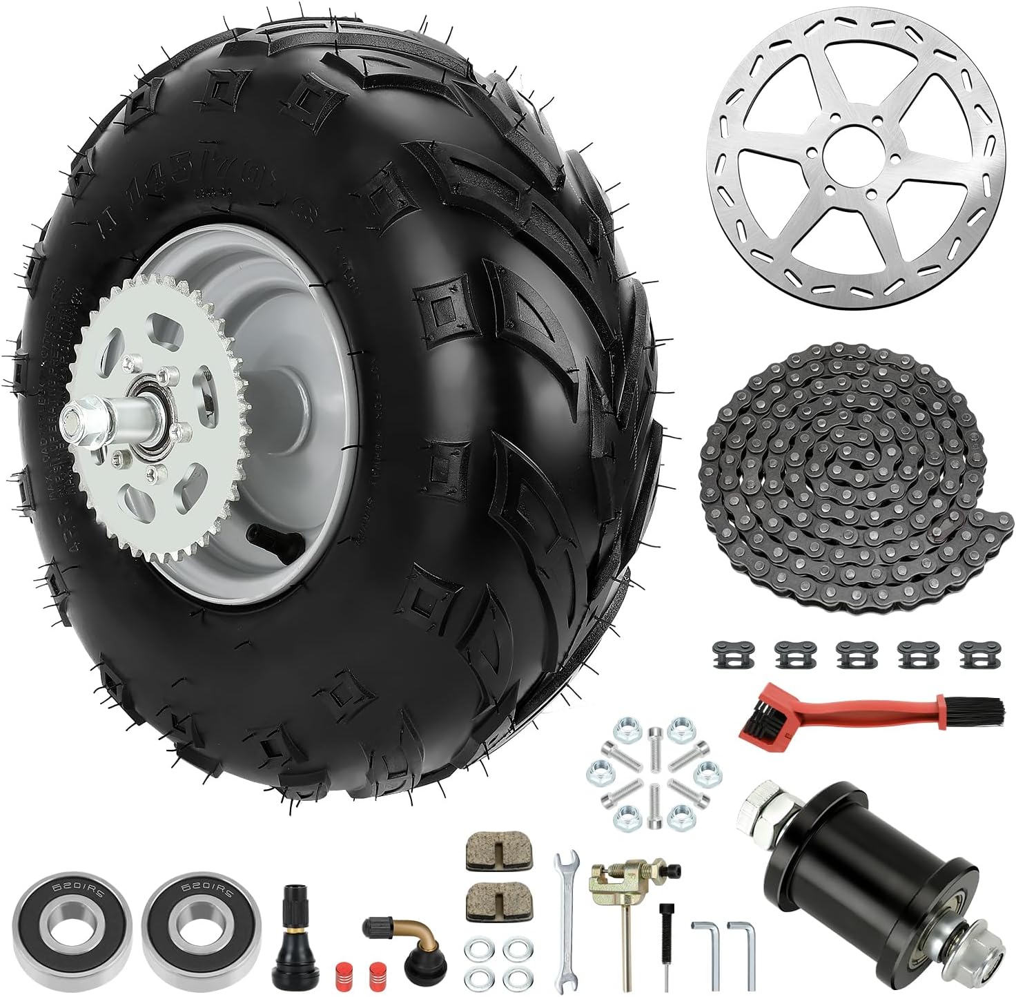 145/70-6 Mini Bike Rear Wheel with Sprocket Compatible with Coleman CT100U CC100X Baja DB30, 145 70 6 Tire with Rim for Motovox MBX10 MBX11 GMB100 Monster Mega Moto 80cc 105cc Minibike Parts