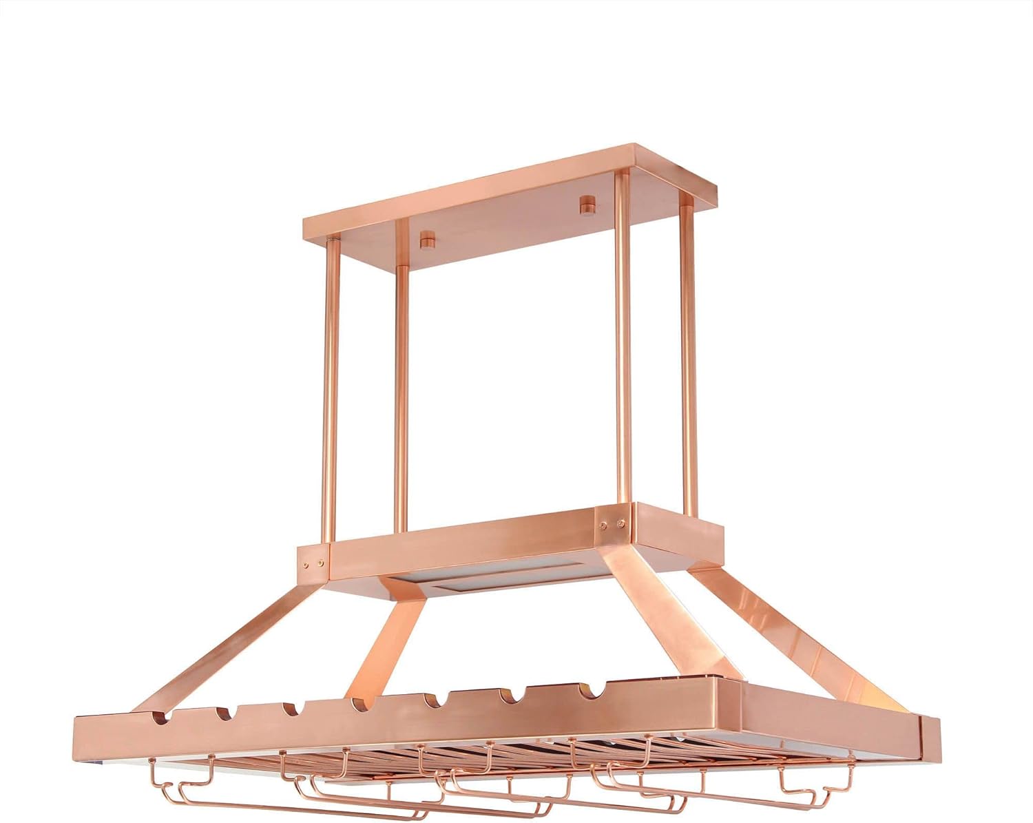 Elegant Designs WR1000-CPR Kitchen Hanging LED Light Overhead Wine Rack Island Pendant Chandelier Bottle and Glass Storage Display, Copper