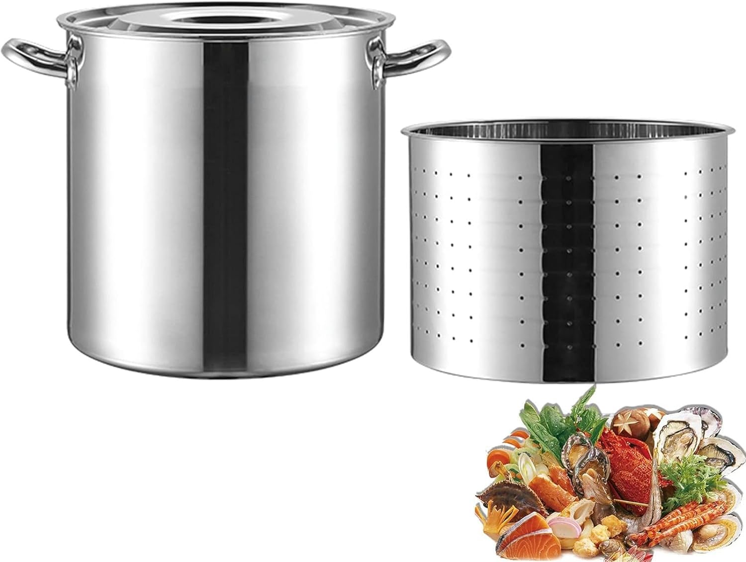 Stainless Steel Crab Seafood Boil Pot, Crawfish Boil Turkey Fryer Pot W/Strainer Basket, Heavy Riveted Handles for Boiling Seafood, Deep Frying,40x40cm(45x45cm)
