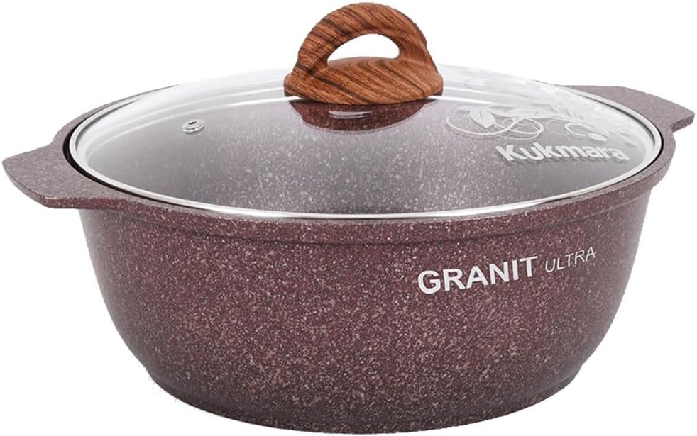 TM KUKMARA Cooking Pot Aluminum Dutch Oven Pot with Glass LidGranit ultra (red) Cookware Kitchen Pot (5.3-qt. (5 L))