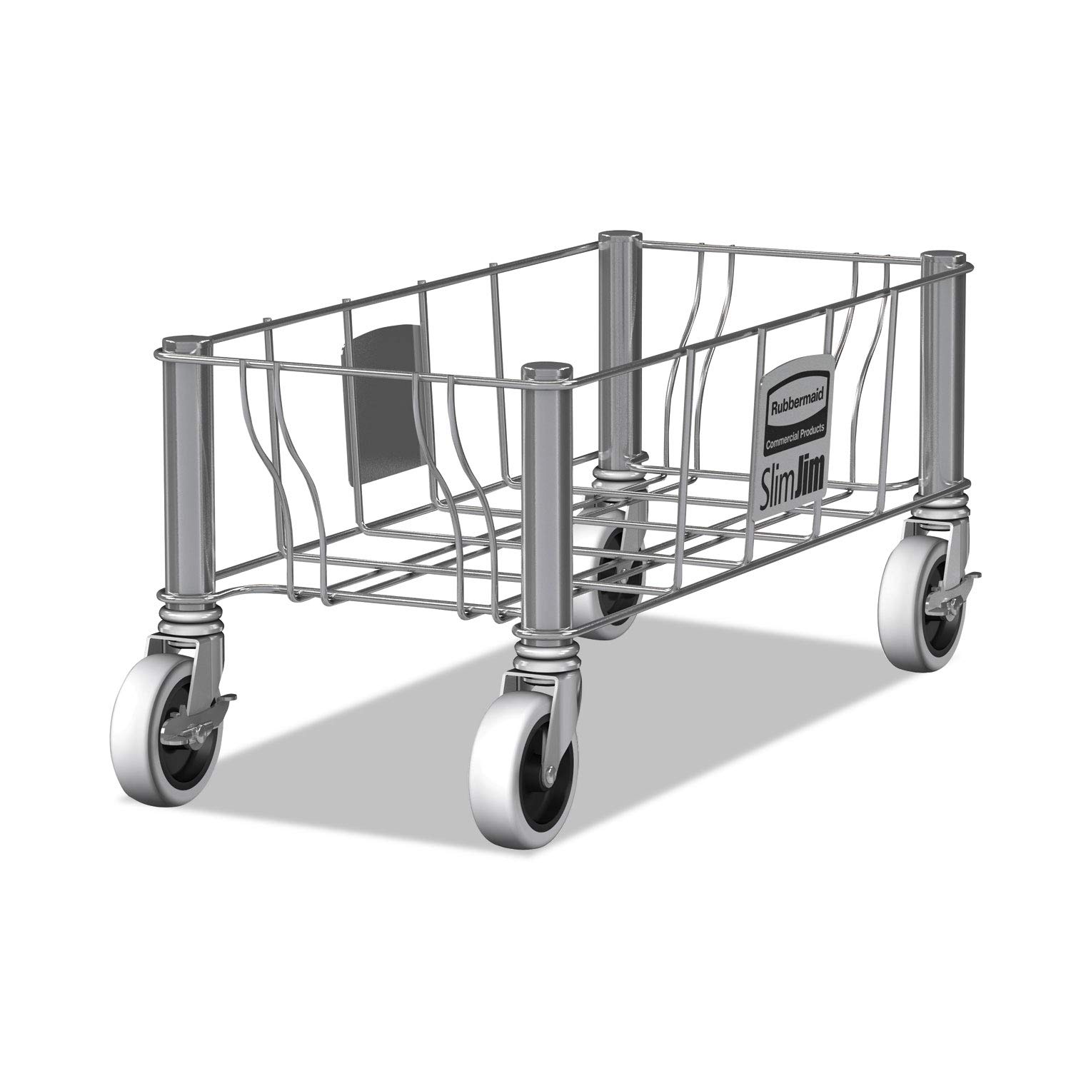 Rubbermaid Commercial Products SLIM JIM Single Trash/Garbage Can/Bin Dolly for Use with 16/23 GAL Vented Slim Jim Containers for Kitchens/Classrooms/Offices/Back of House Stainless Steel