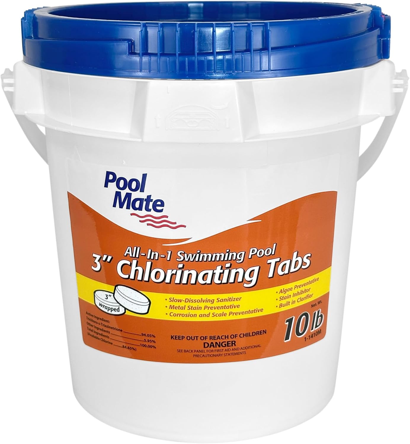Pool Mate 35-Pounds All-In-1 Swimming Pool 3 Inch Chlorinating Tabs, Chlorine Tablets 3 Inch, Sanitizer, Clarifier, Stain Inhibitor, Algae Control, Descaler, Sunlight Protector All In One, Made In USA