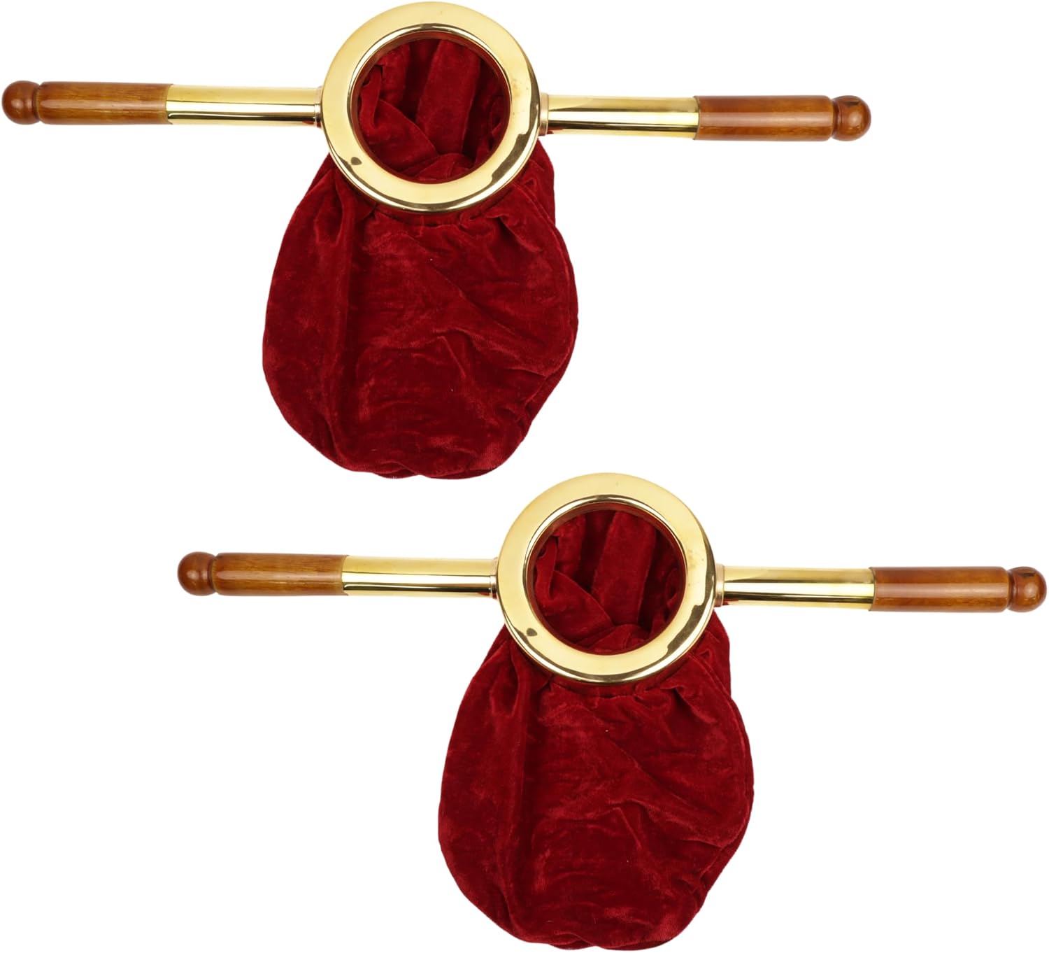 Needzo Two-Handled Offering Bag with Red Velvet and Brass Details, Catholic Church Supplies, 19 Inches with 3” Opening (Pack of 2)