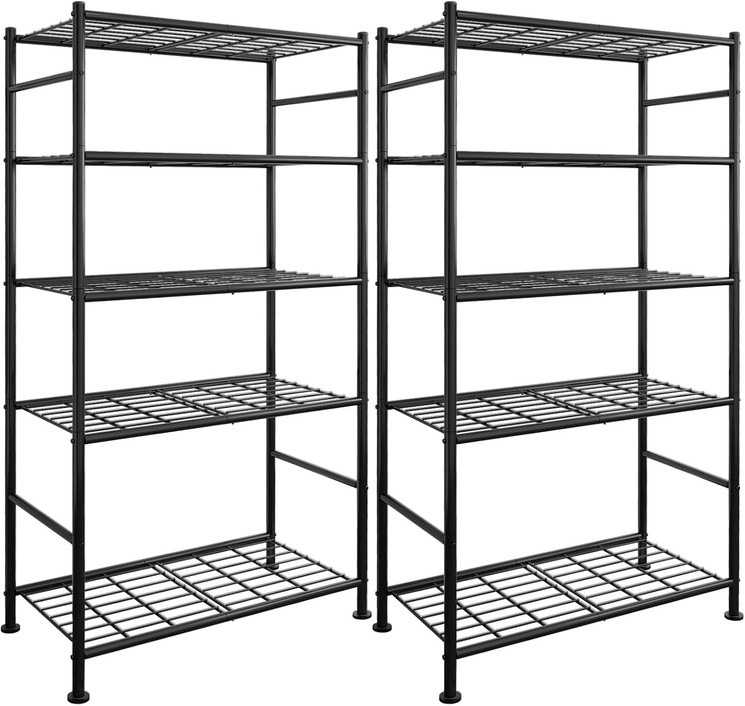 Storage Racks - 2 Pack, 5-Tier Freestanding Steel Shelving Units with Reinforced Frame, Adjustable Garage Organization Shelves for Warehouse, Basement, Workshop, 33.5