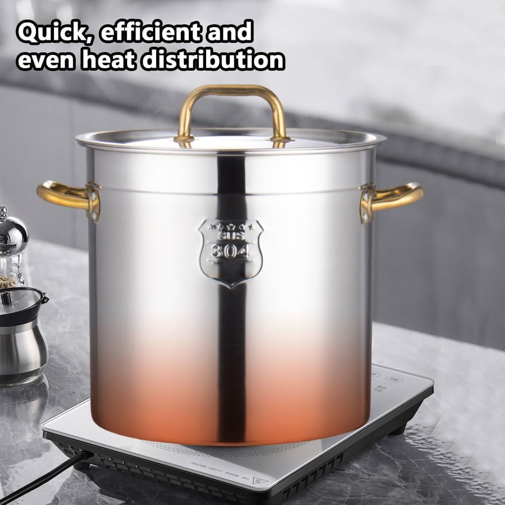 304 Stainless Steel Induction Stock Pot - Durable Soup Pot with Lid and Handles for Kitchen, Hotel, and Restaurant Use(50 * 50cm)