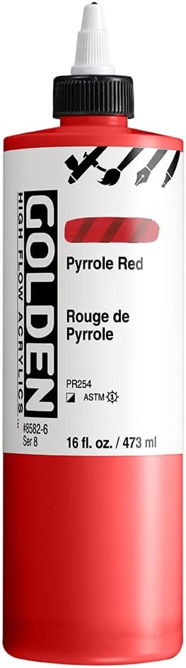 High Flow Acrylics by GOLDEN, Pyrrole Red, 16 fl. oz. Bottle, Professional Acrylic Paint, Semi-Opaque