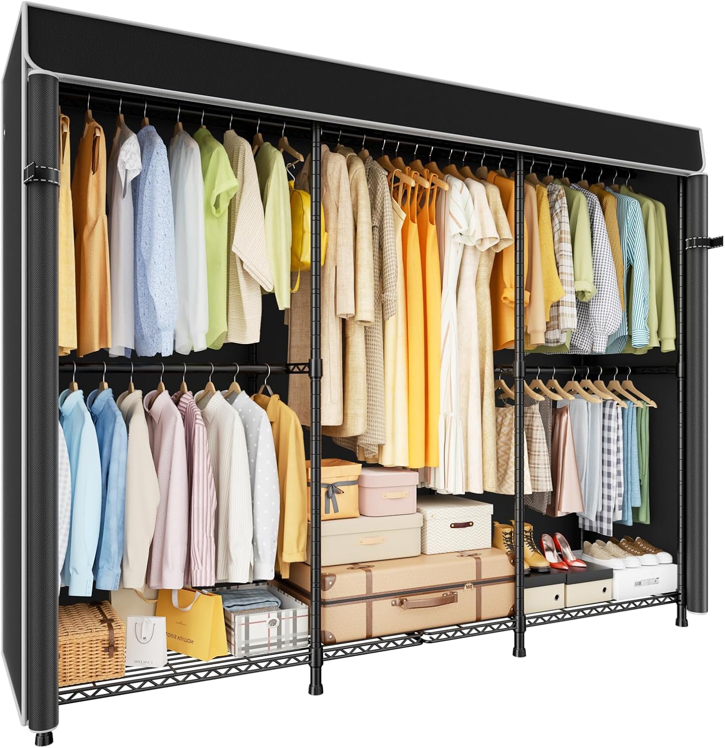 E14C Heavy Duty Closet Organizer System，Freestanding Clothing Racks for Hanging Clothes，Adjustable Garment Rack 70.1