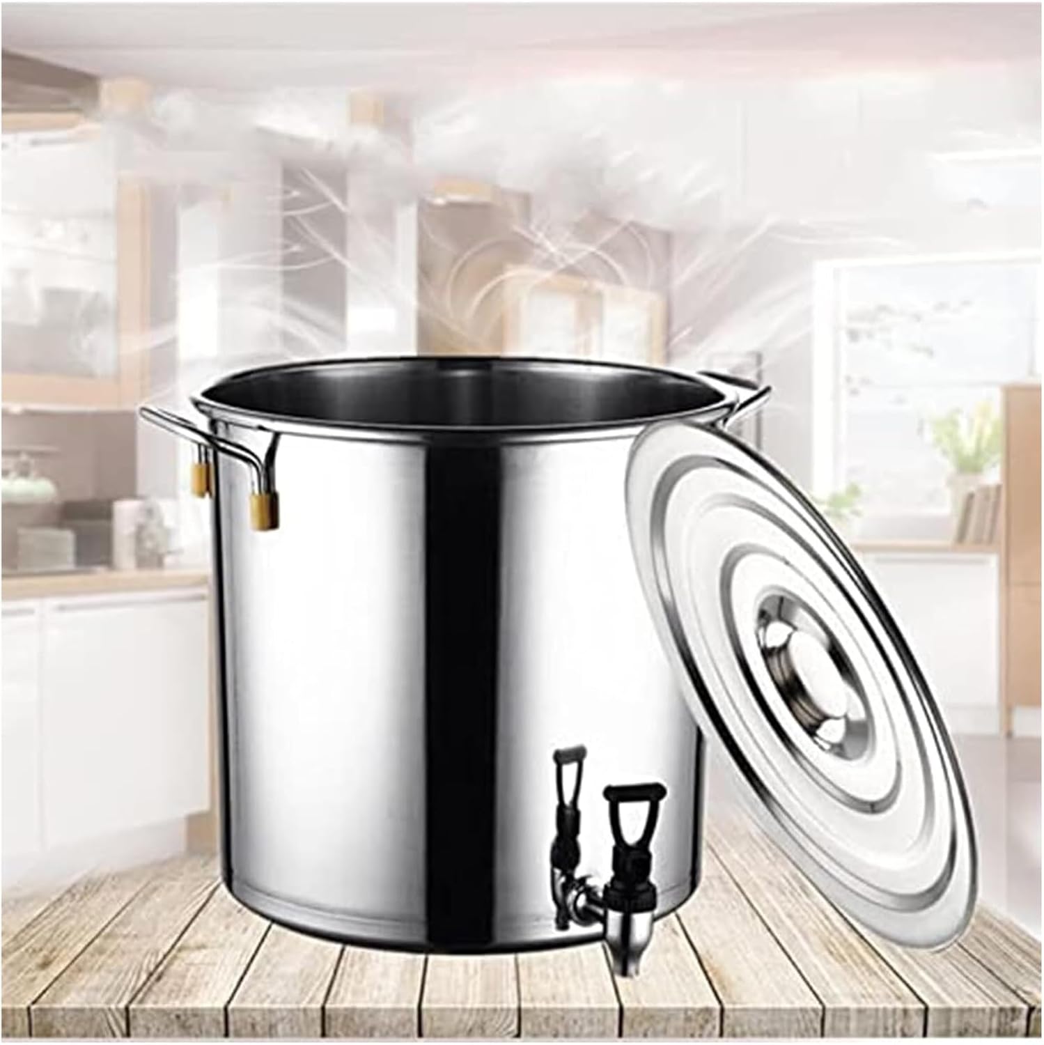 Stainless Steel Stock Pot,Stainless Steel Stockpot Multifunctional Soup Pot With Lid And Tap, Restaurant Hot Water Tea Bucket, For With All Stoves(50x50CM)