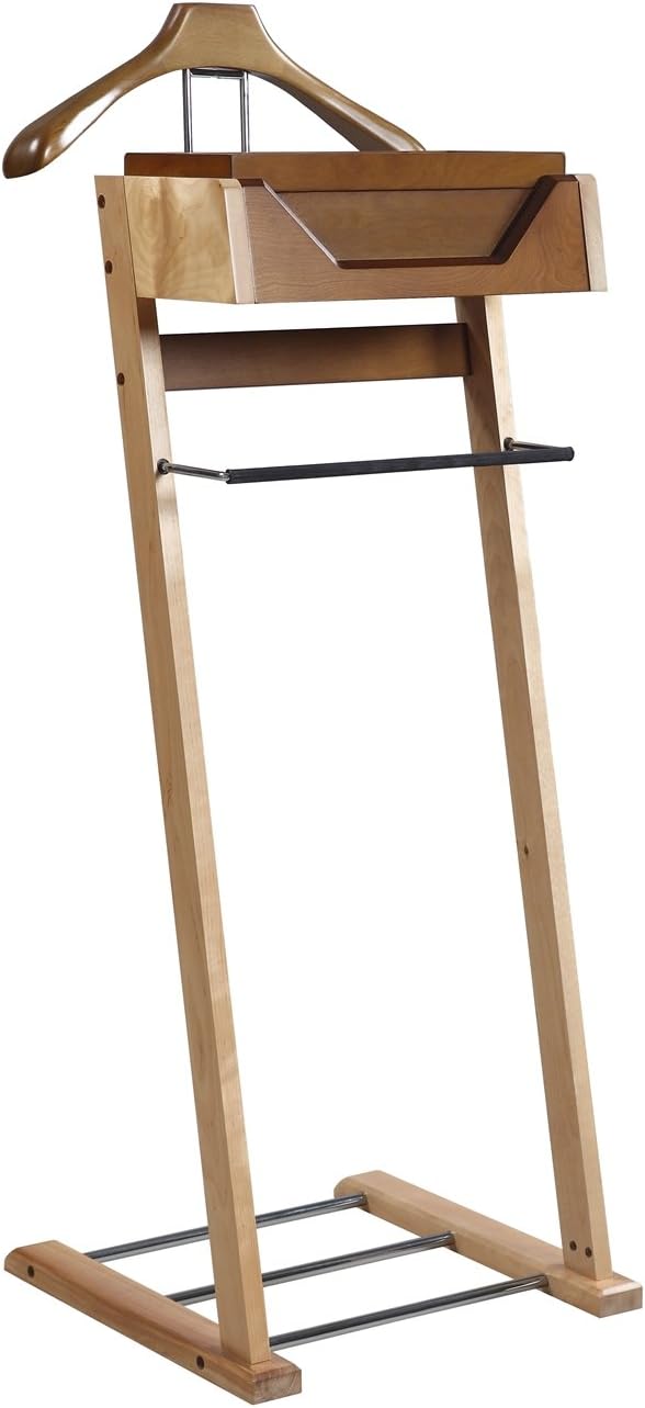 Proman Products Newport Suite Valet Stand VL37034 with Top Tray, Contour Hanger, Trouser Bar, and Shoe Rack, 18