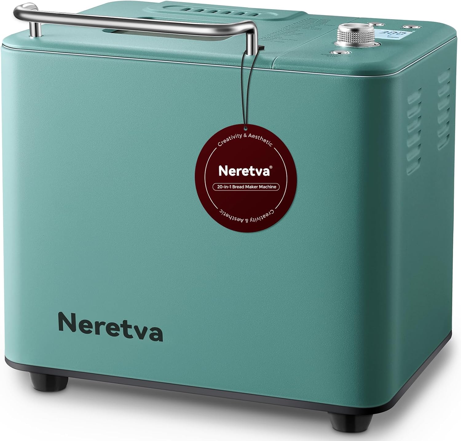 Neretva Bread Maker, 20-IN-1 2LB Bread Machine Dual Heater Bread Maker Machine Automatic with Nonstick Ceramic Pan, 15H Timer & 1H Keep Warm Set, Low Noise, Stainless Steel Breadmaker Recipe-Green