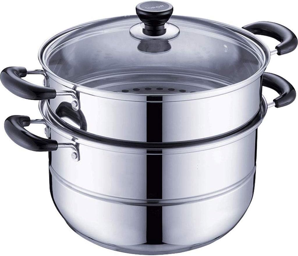 Stainless Steel Double-Layer Three-Layer Steamer Tempered Glass Cover Mirror Polished Diameter 26CM(