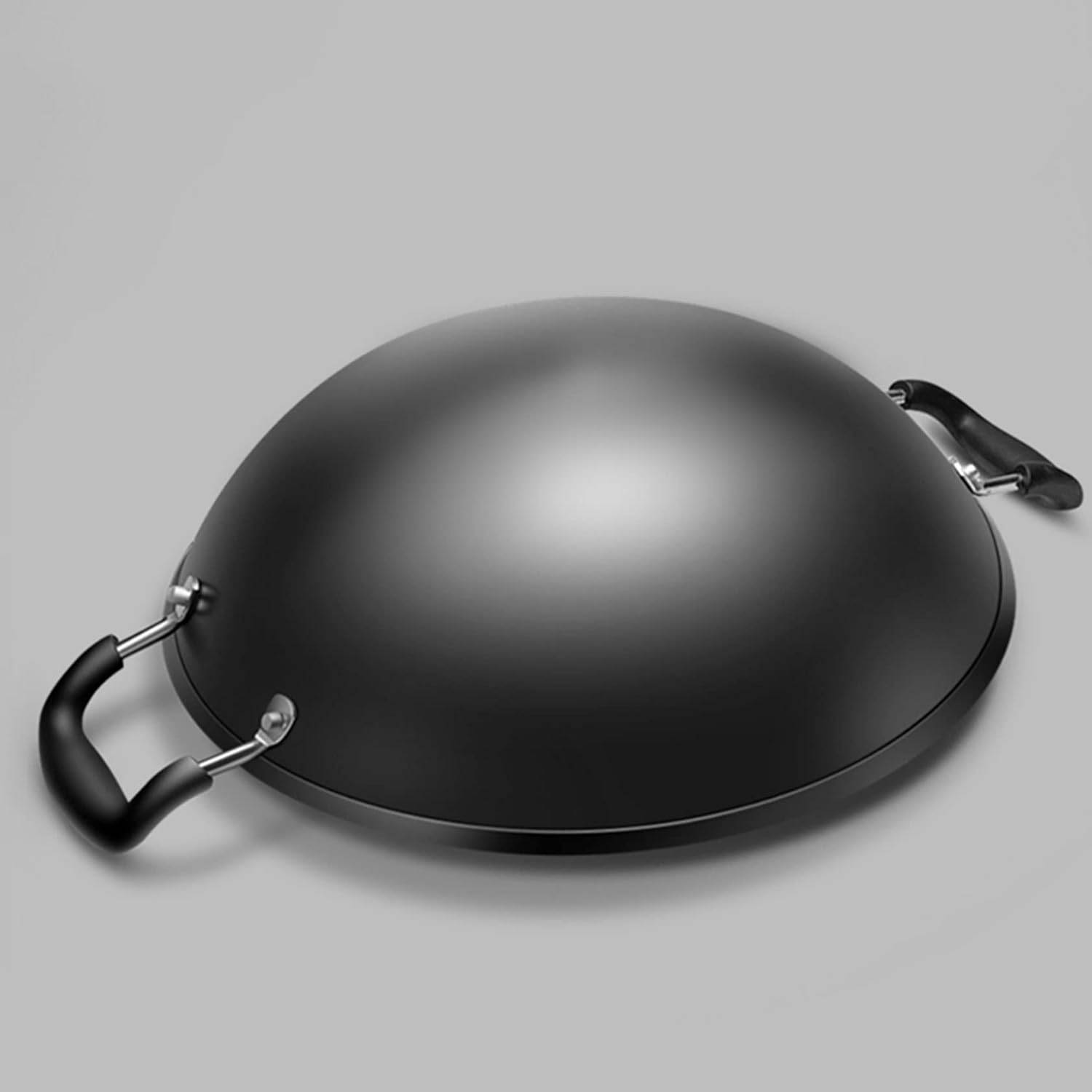 Iron Wok, Double Ear Wok Pot, Domestic and Commercial Wok, with Lid,46Cm,38cm