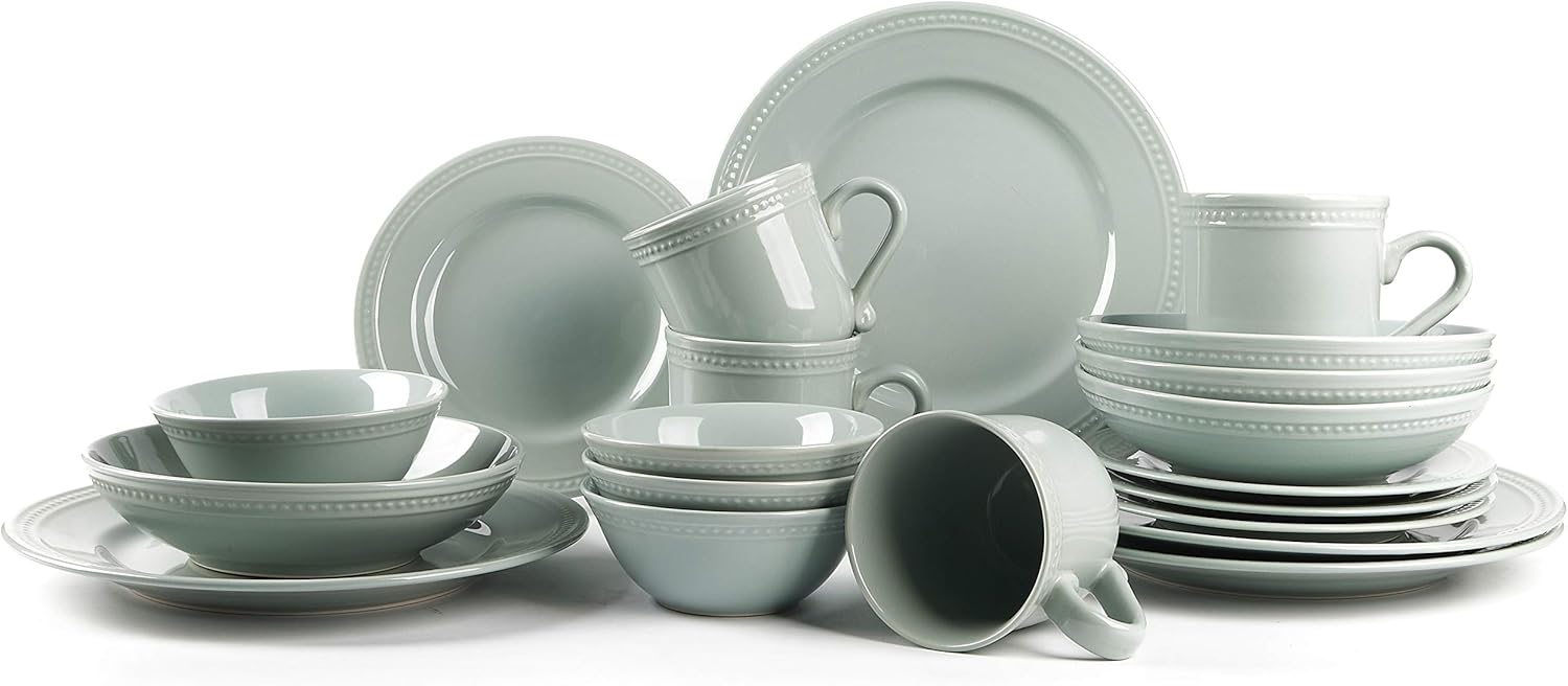 Pearl Dots Stoneware Dinnerware Set (20pc Set, Teal)