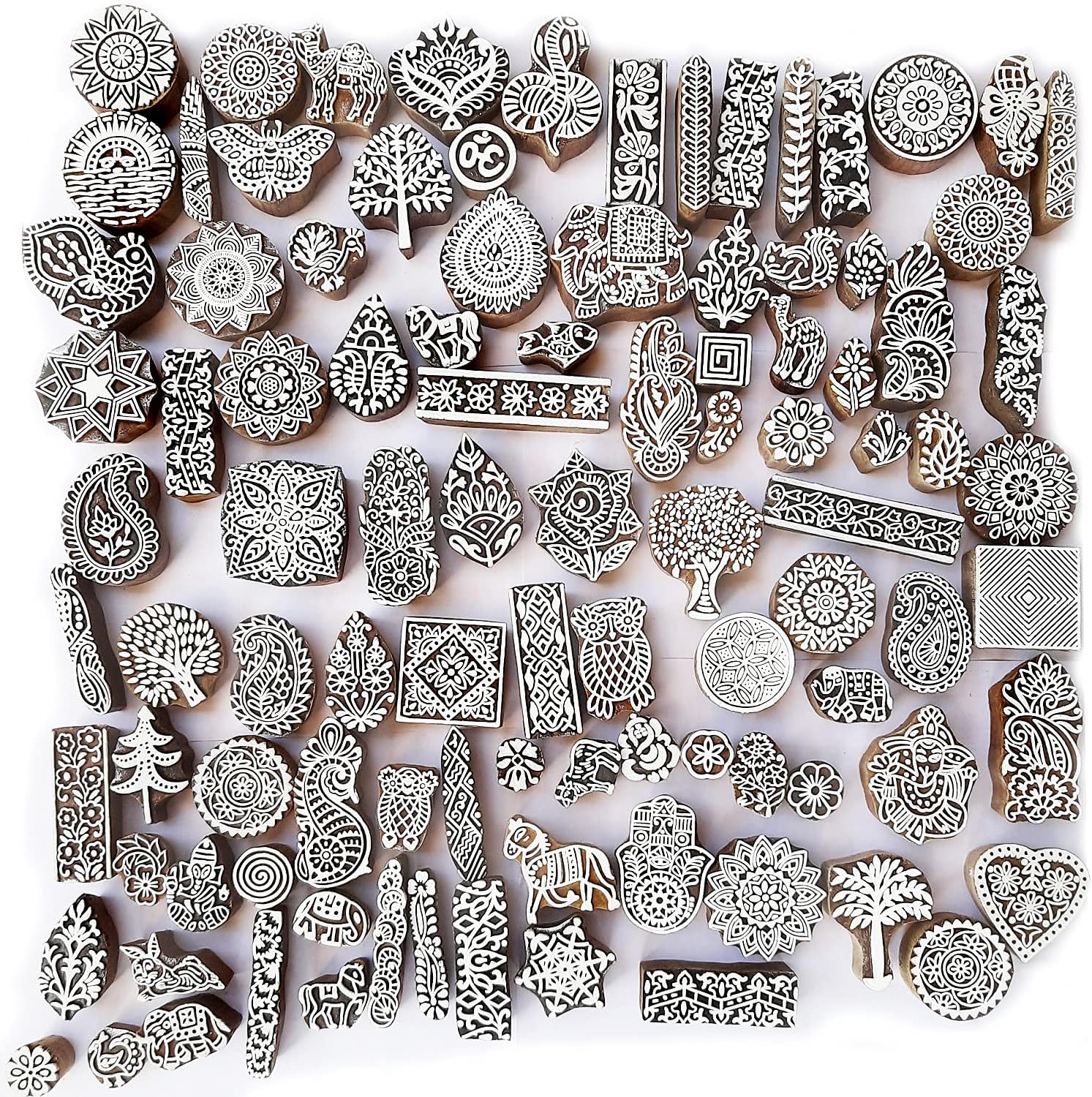 Royal Kraft Assorted Wooden Block Printing Stamps (Set of 100) Bulk01_100