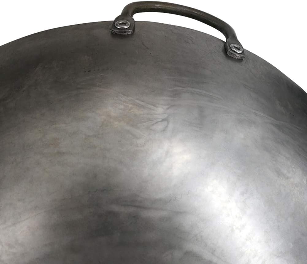 Cast Iron Wok Pan - Carbon Steel Round Bottom Wok with 2 Loop Handles for Superior Heat Distribution(60cm)