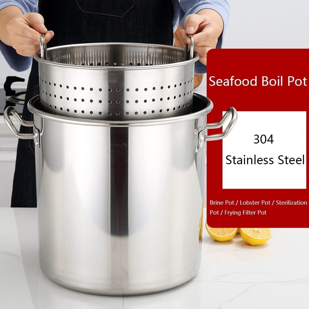20-70L Stock Pot with Strainer Basket and Retractable Handle, Stainless Steel Seafood Boil Pot, Turkey Fryer Pot