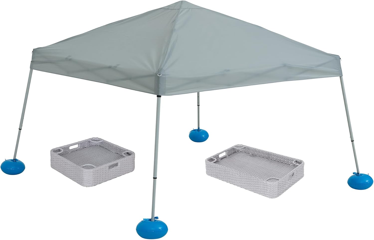 Sunjoy Floating Pool Canopy with Add-on 24x24 in. Wicker Floating Tray, Grey