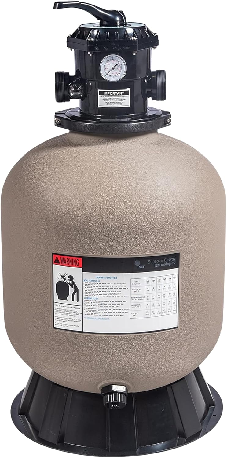 SUNSOLAR Swimming Pool Sand Filter — Corrosion-Proof Pool Cleaning Equipment — Water Filter for Pool to Remove Debris — 19-Inch Diameter Tank with 175 lbs Sand Capacity