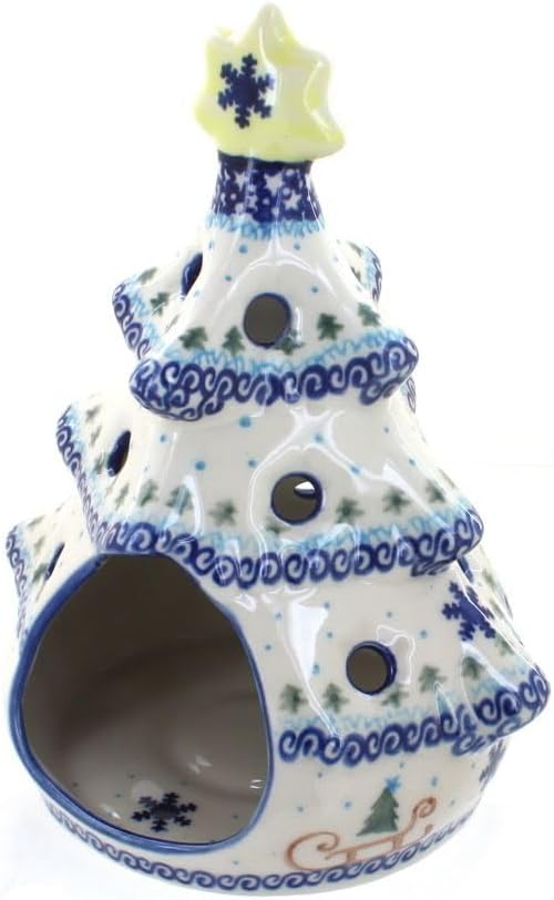 Blue Rose Polish Pottery - Blue Noel Nights Christmas Tree Luminary - 8