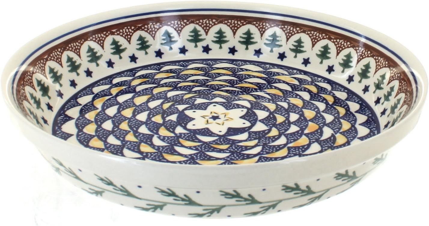 Blue Rose Polish Pottery - Green Evergreen Pie Plate - 9.75