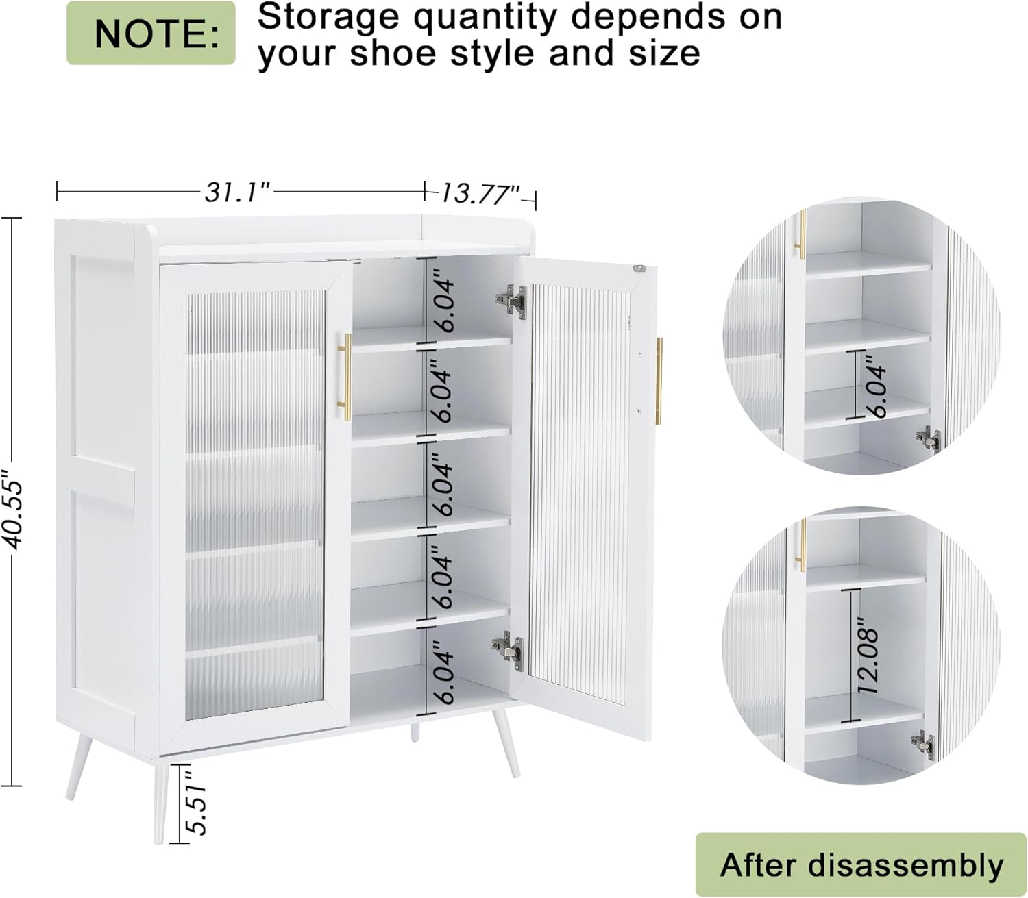 GarveeHome 5-Tier Shoe Cabinet with Glass Doors, Entryway Shoe Organizer with Adjustable Shelves, Spacious Storage for Hallway, Living Room, White