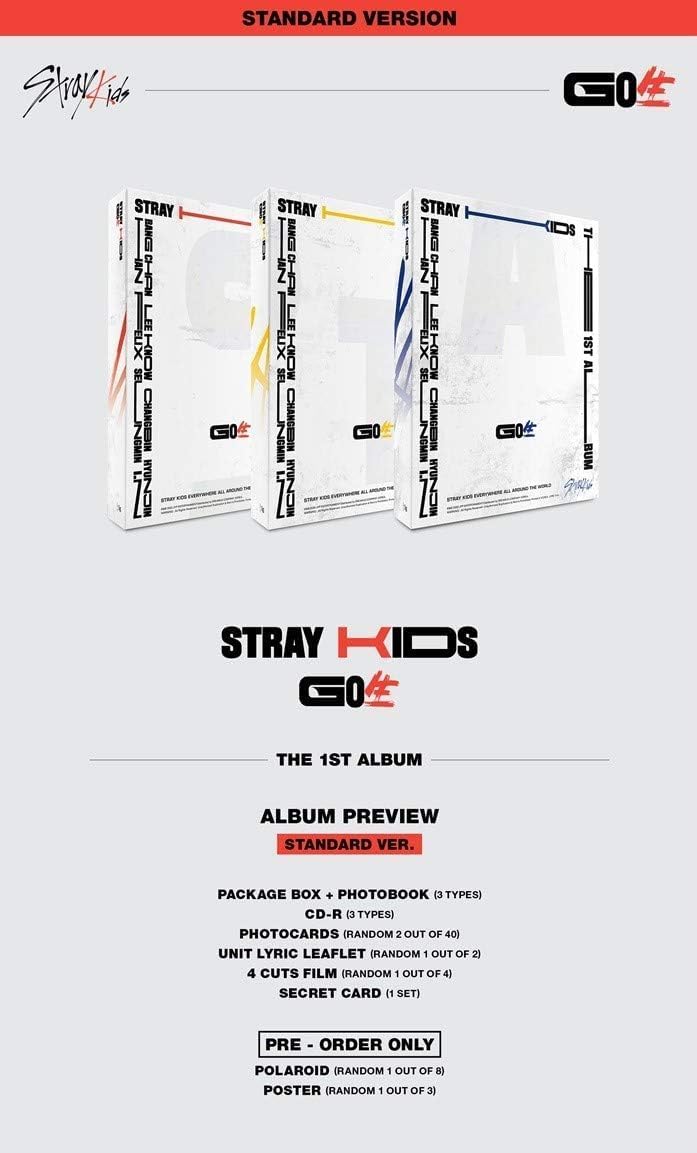 Stray Kids 'Go Live 生' 1st Album 3 VER SET CD+80p PhotoBook+2p PhotoCard+8p Lyric Leaflet+4 Cut Film+Secret Card+Message PhotoCard Set (A + B + C Ver SET)