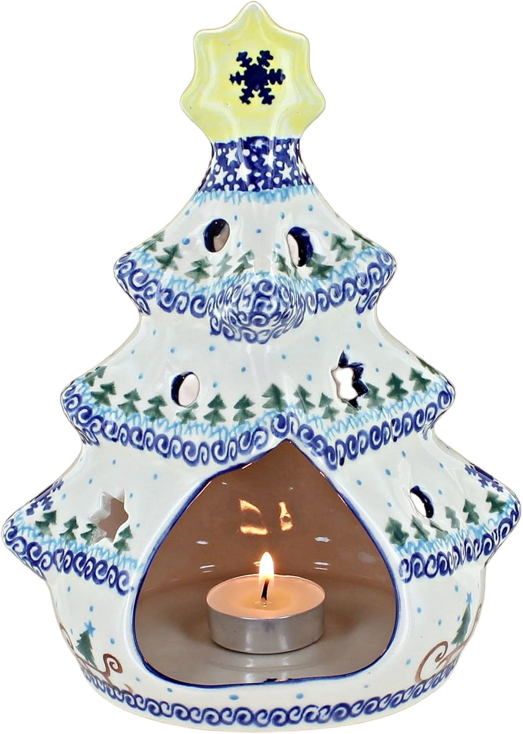 Blue Rose Polish Pottery - Blue Noel Nights Christmas Tree Luminary - 8