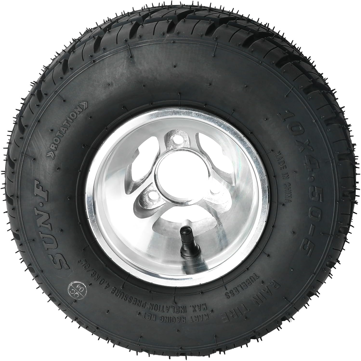 Front 5in Rain Road Tires, 10x4.50-5 10x4.50x5 Go Kart Tires and Rims for Racing Kart Quad Drifting Mini Bikes (Offset: 32mm, Tubeless Tire, 5-Inch, 3 Holes)