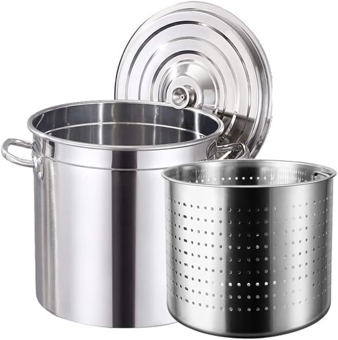 Large Stainless Steel Stock Pot - Deep Turkey Fryer with Strainer Basket and Lid for Outdoor Cooking & Home Brewing(50L/45Qt)
