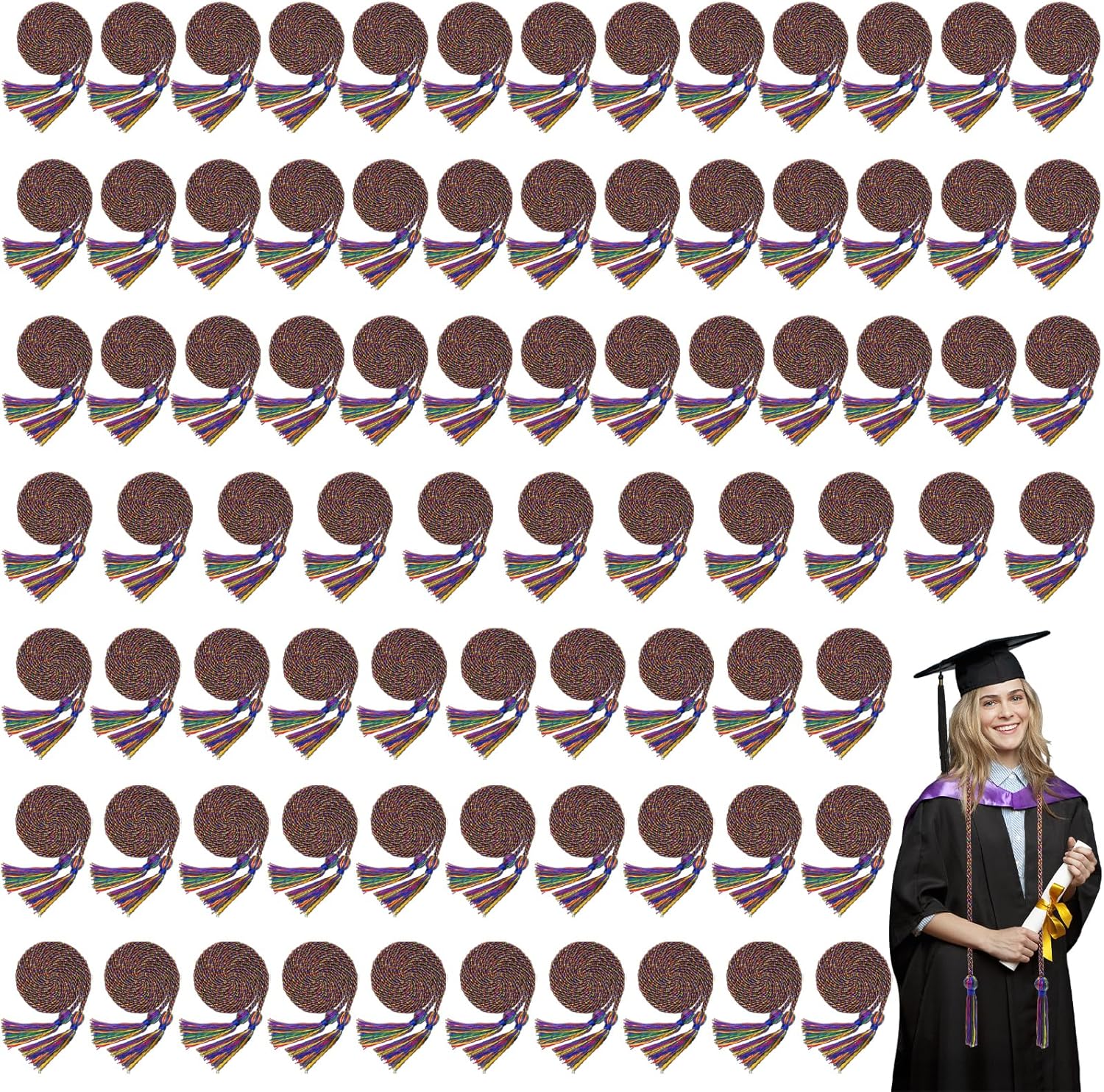 80 Pcs 2025 Graduation Cords 67 Inch Braided Honor Cord with Tassels for College Graduation Students Bachelor Master Doctor Grad Decor（Red Blue with White ）