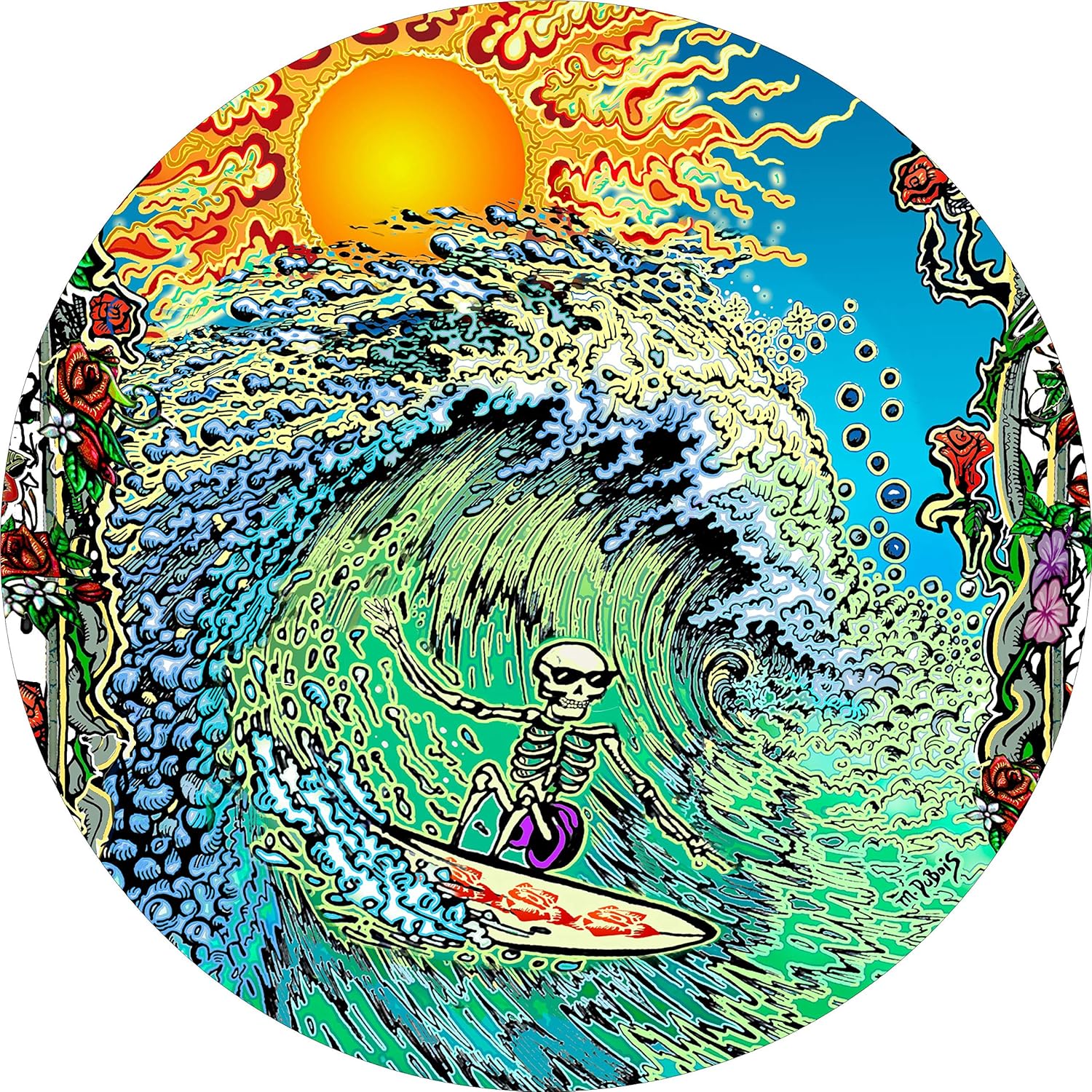 Tire Cover Central Skeleton Surfer in Ocean Spare tire Cover (Select tire Size/Back up Camera Option in Menu)