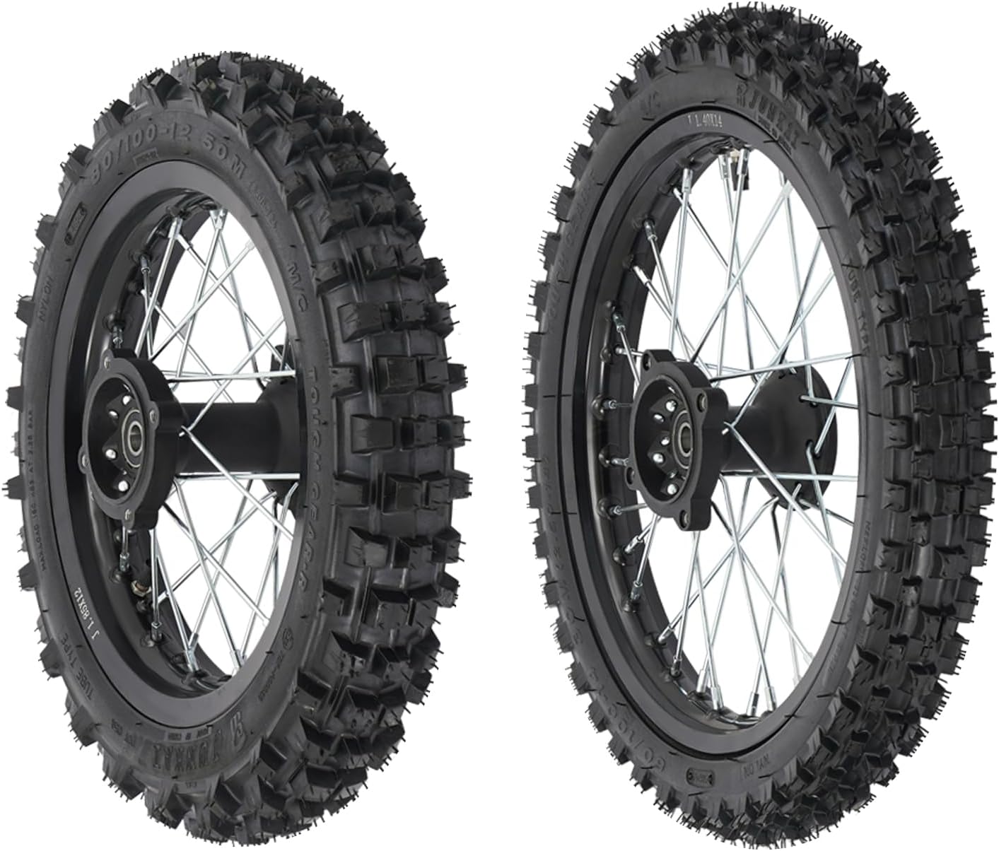 60/100-14 Front Wheel and 80/100-12 Rear Wheel Tire and Rim Kit, for 50CC 70CC 90CC Dirt/Pit Bike Monkey Bike 441lbs Load Capacity Axle Hole Diameter 15mm