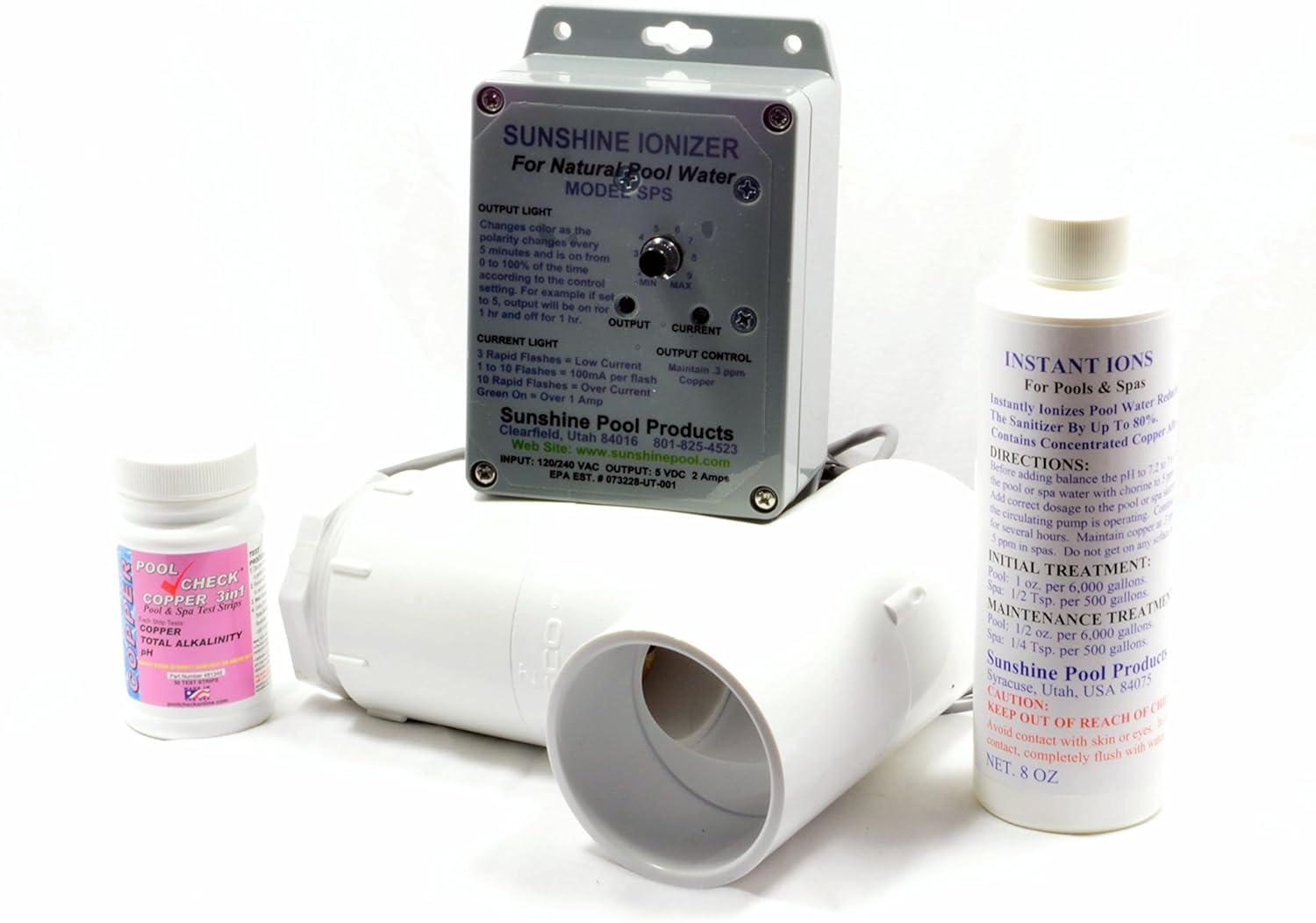 Standard Swimming Pool Sunshine Ionizer Model SPS, Up to 25,000 Gallons Reduce Chlorine 90%, On Chemicals, Made in America, Longest Lasting Swimming Pool Ionizer in The World